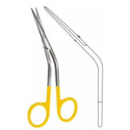 FOMON Scissors bent on shaft 15cm Tungsten Carbide Inlays - Surgix Instruments
