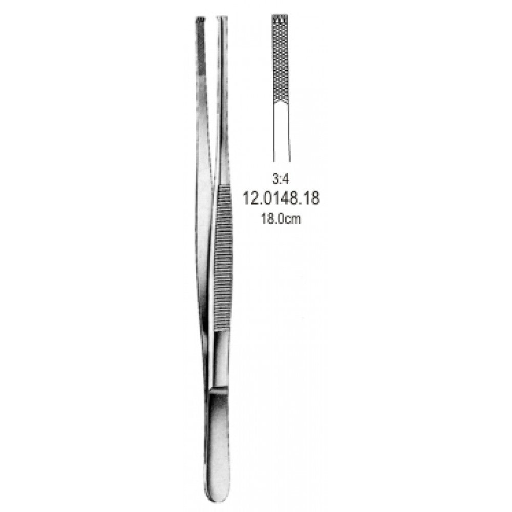 Stille Barraya Tissue Forceps 3x4 Teeth, 18cm - Surgix Instruments Medical Stainless Steel Forceps