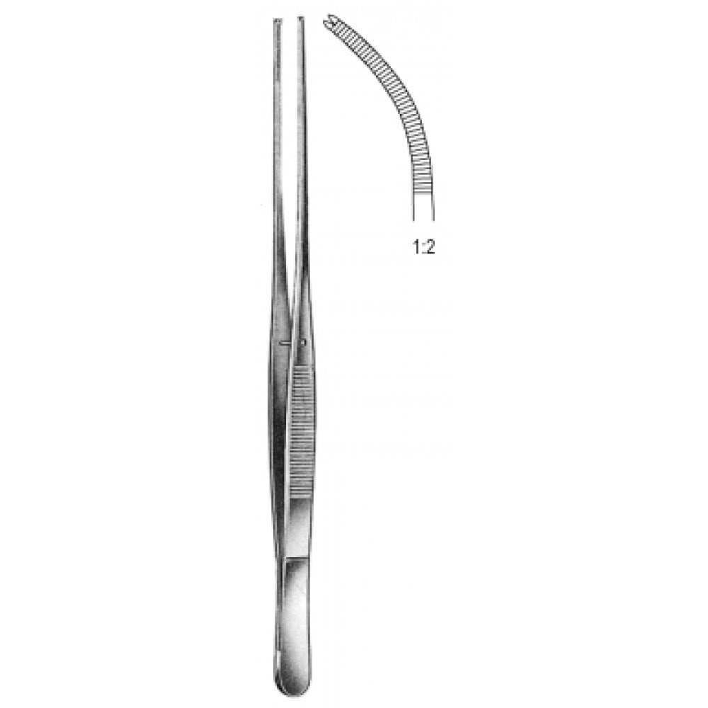 Brophy Tissue Forceps Curved Serrated jaws 1x2 Teeth, 20cm - Surgix Instruments Medical Stainless Steel Forceps