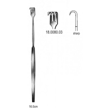 Hook Retractor sharp 3pr. 16cm - Surgix Instruments