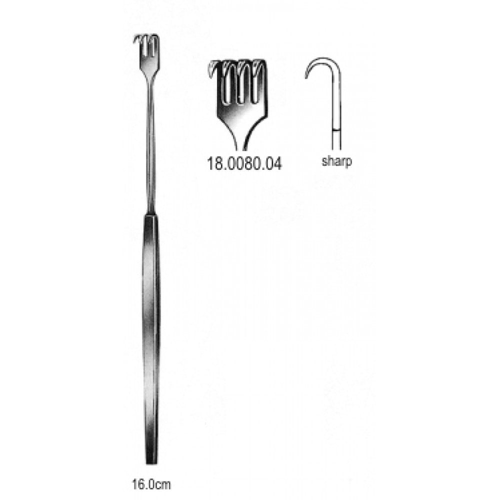 Hook Retractor sharp 4pr. 16cm - Surgix Instruments
