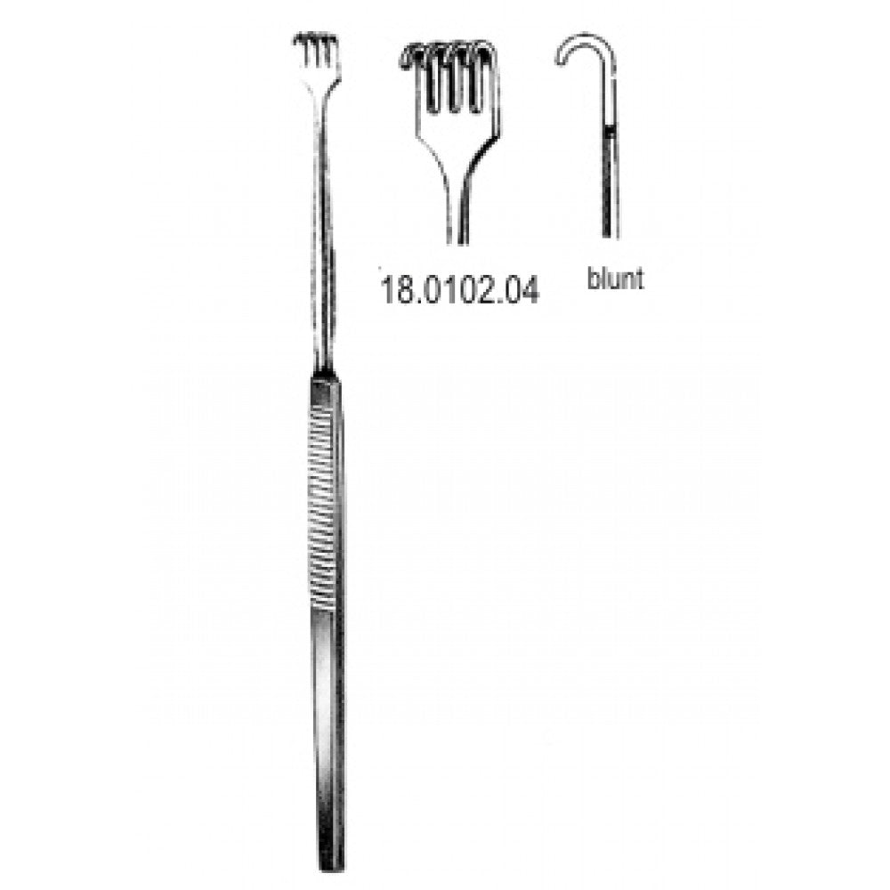 Hook Retractor 4.prong blunt 16cm - Surgix Instruments