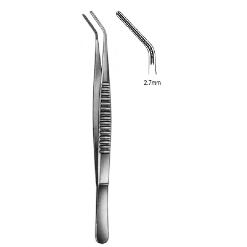 DeBakey Tissue Forceps Atraumatic Angled. 2.7mm 19.5cm – Surgix Instruments