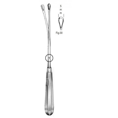 Recamier Curette Mall. sharp 5mm 31cm Fig.00 – Surgix Instruments uterine curettes and scoops, SKU 60.0854.05