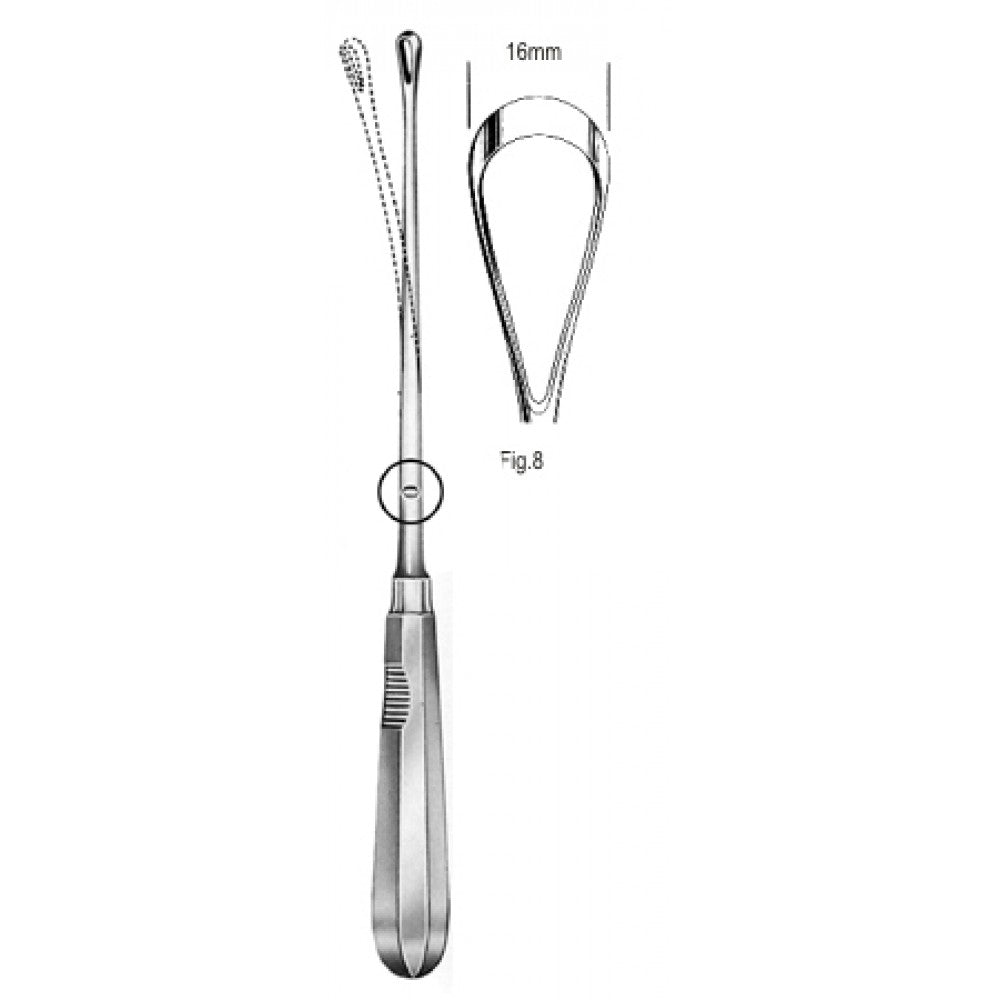 Recamier Curette flex. sh 16mm, 31cm Fig.8 – Surgix Instruments uterine curettes and scoops, SKU 60.0854.16