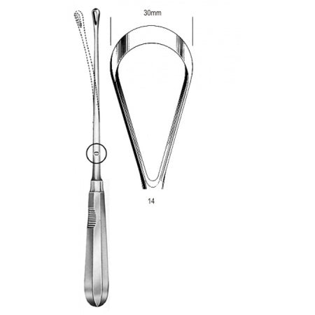 Recamier Curette Mall. sharp 30mm 31cm Fig.14 – Surgix Instruments uterine curettes and scoops, SKU 60.0854.30
