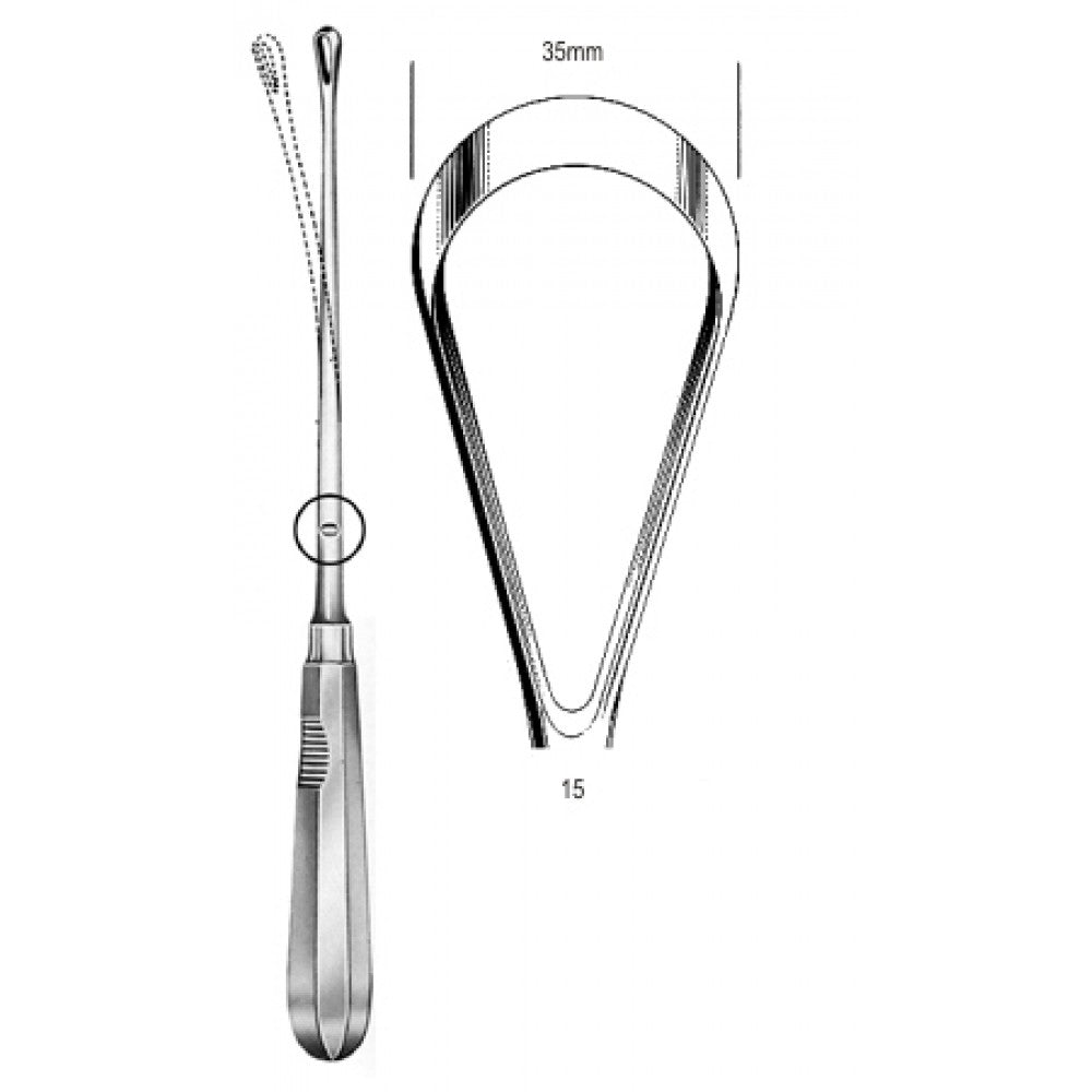 Recamier Curette Mall. sharp 35mm 31cm Fig.15 – Surgix Instruments uterine curettes and scoops, SKU 60.0854.35