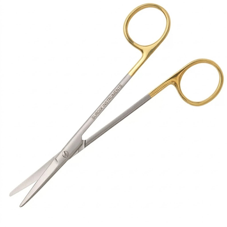 Pair of surgical scissors with gold handles on a white background - Metzenbaum Tungsten Carbide Scissors
