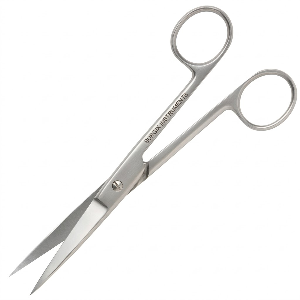 Pair of surgical scissors with 'Surgeon's Instruments' branding on a white background - Operating Scissors (Dressing Scissors) – Sharp/Sharp O.R. Grade