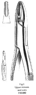 Extracting Forcep, Upper Incisors and Roots, American, Fig.1 – Surgix Instruments dental instrument, SKU 110-002-1